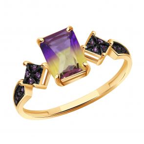 Золотое кольцо Александра с фианитом и аметрином кл4382-49ск-си фото