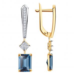 Золотые серьги Александра с фианитом и Лондон топазом кл4382а-28ск фото