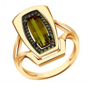 Золотое кольцо Александра с ситаллом цвета Султанит и фианитом кл4384-48ск-са фото