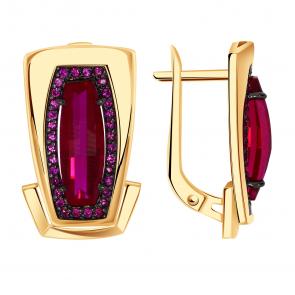 Золотые серьги Александра с фианитом и рубиновым корундом кл4384а-30ск-р фото