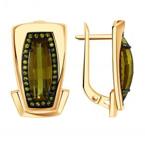 Золотые серьги Александра с фианитом и султанитом кл4384а-48ск-са фото