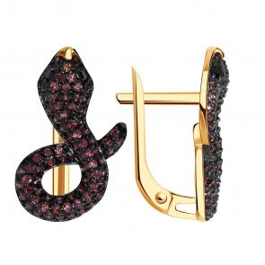 Золотые серьги Символ года Змея Александра с фианитом кл4463а-20ск-рч фото