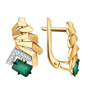 Золотые серьги Александра с фианитом и агатом кл4490а-12ск фото