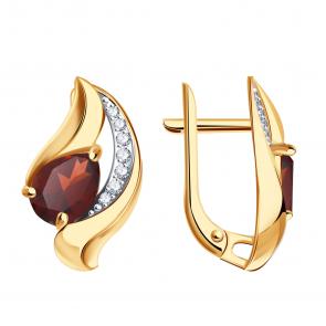 Золотые серьги Александра с фианитом и гранатом кл4569а-2ск фото
