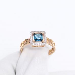 Золотое кольцо Александра с фианитом и Лондон топазом кл4614-28ск фото