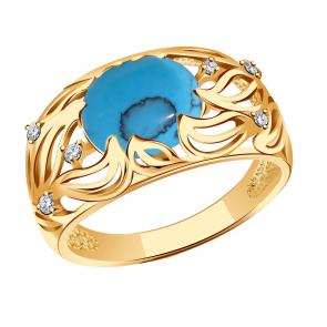 Золотое кольцо Александра с фианитом и бирюзой кл556-11ск фото
