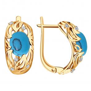 Золотые серьги Александра с фианитом и бирюзой кл556а-11ск фото