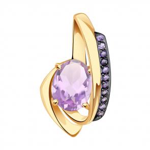 Золотая подвеска Александра с фианитом и аметистом п1186-3ск-си фото