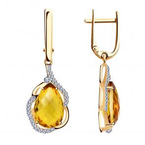 Золотые серьги Гиалит с фианитом и цитрином с1246-Ц фото