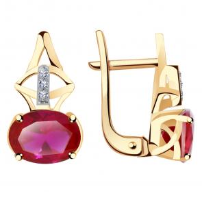 Золотые серьги Гиалит с фианитом и рубиновым корундом с1248-Р фото