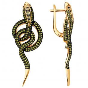 Золотые серьги Символ года Змея Александра с фианитом с727-20ск-сач фото