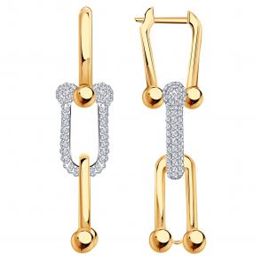 Золотые серьги-трансформеры Александра с фианитом с736ск фото