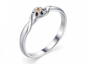 Серебряное кольцо АЛЬКОР с золотой накладкой и бриллиантом 01-1453/000Б-00 фото