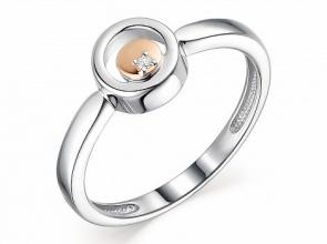 Серебряное кольцо АЛЬКОР с золотой накладкой и бриллиантом 01-1807/000Б-00 фото
