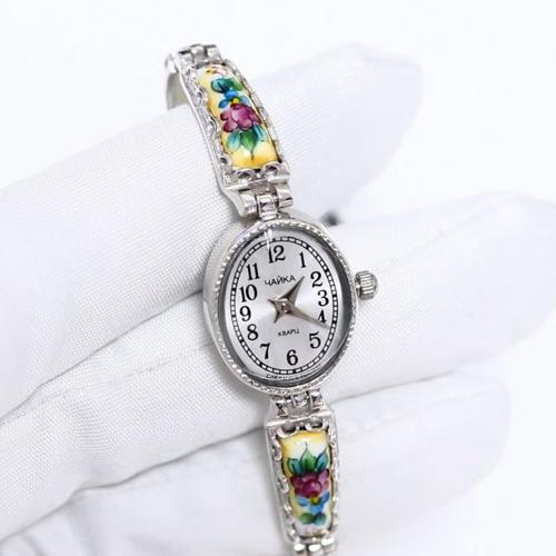 Серебряные часы Platinor-Чайка с финифтью П43607-1финифть фото
