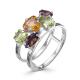 Серебряное кольцо АЛЬКОР с хризолитом, цитрином и раухтопазом