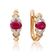 Золотые серьги Platina с бриллиантом и рубином