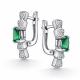 Серебряные серьги АЛЬКОР с фианитом и изумрудом