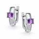 Серебряные серьги АЛЬКОР с фианитом и аметистом