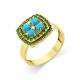 Кольцо из лимонного золота Мастер Бриллиант с бирюзой и хромдиопсидом