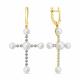 Серьги-кресты из лимонного золота Мастер Бриллиант с жемчугом и бриллиантом