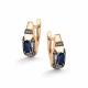 Золотые серьги АЛЬКОР с бриллиантом, сапфиром и коньячным бриллиантом