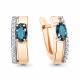 Золотые серьги AQUAMARINE с фианитом и Лондон топазом