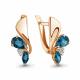 Золотые серьги AQUAMARINE с фианитом и Лондон топазом