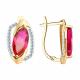 Золотые серьги Diamant с фианитом и рубиновым корундом
