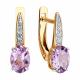 Золотые серьги Diamant с фианитом и аметистом