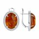 Серебряные серьги Diamant с фианитом и янтарём