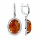 Серебряные серьги Diamant с фианитом и янтарём