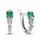 Серебряные серьги AQUAMARINE с фианитом и гидротермальным изумрудом