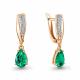 Серьги из золочёного серебра AQUAMARINE с фианитом и гидротермальным изумрудом