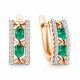 Серьги из золочёного серебра AQUAMARINE с фианитом и гидротермальным изумрудом