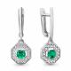 Серебряные серьги AQUAMARINE с фианитом и гидротермальным изумрудом