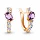 Серьги из золочёного серебра AQUAMARINE с фианитом и аметистом
