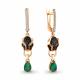 Серьги из золочёного серебра AQUAMARINE с фианитом, агатом, гидротермальным изумрудом и ювелирным кристаллом