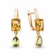 Серьги из золочёного серебра AQUAMARINE с хризолитом и цитрином