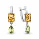 Серебряные серьги AQUAMARINE с хризолитом и цитрином