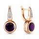 Серьги из золочёного серебра AQUAMARINE с фианитом и аметистом