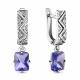 Серебряные серьги AQUAMARINE с фианитом и танзанитом