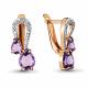 Серьги из золочёного серебра AQUAMARINE с фианитом и аметистом