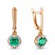 Серьги из золочёного серебра AQUAMARINE с фианитом и гидротермальным изумрудом