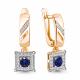 Серьги из золочёного серебра AQUAMARINE с фианитом и гидротермальным сапфиром