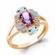 Кольцо из золочёного серебра AQUAMARINE с топазом, фианитом и аметистом
