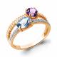 Кольцо из золочёного серебра AQUAMARINE с топазом, фианитом и аметистом