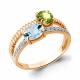 Кольцо из золочёного серебра AQUAMARINE с топазом, фианитом и хризолитом
