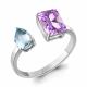 Серебряное кольцо AQUAMARINE с топазом и аметистом