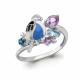 Серебряное кольцо AQUAMARINE с топазом, фианитом, аметистом, эмалью, миксом камней и Лондон топазом